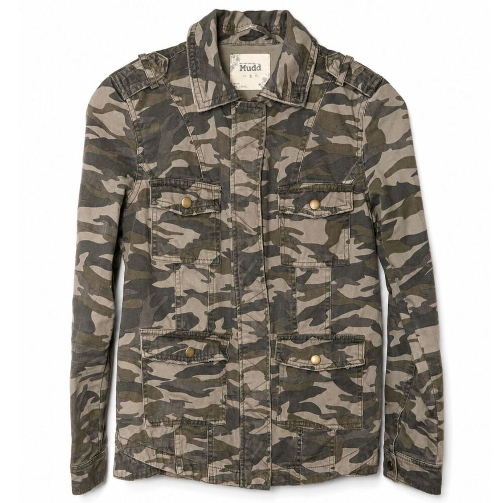Mudd Camo Utility Military Jacket Women's Small 100% Cotton Field Jacket